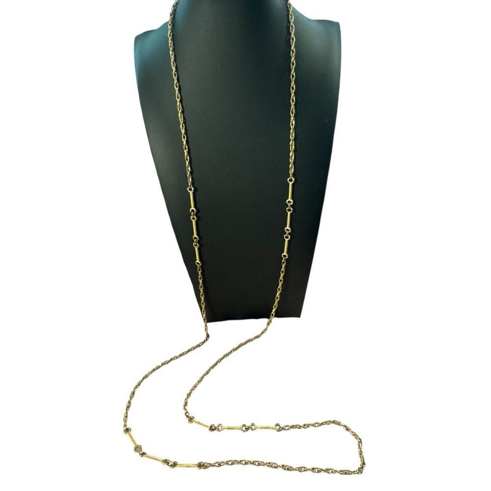 Vtg Monet Necklace Long Gold Tone Chain 54" Flapper Style MCM Mid Century Modern